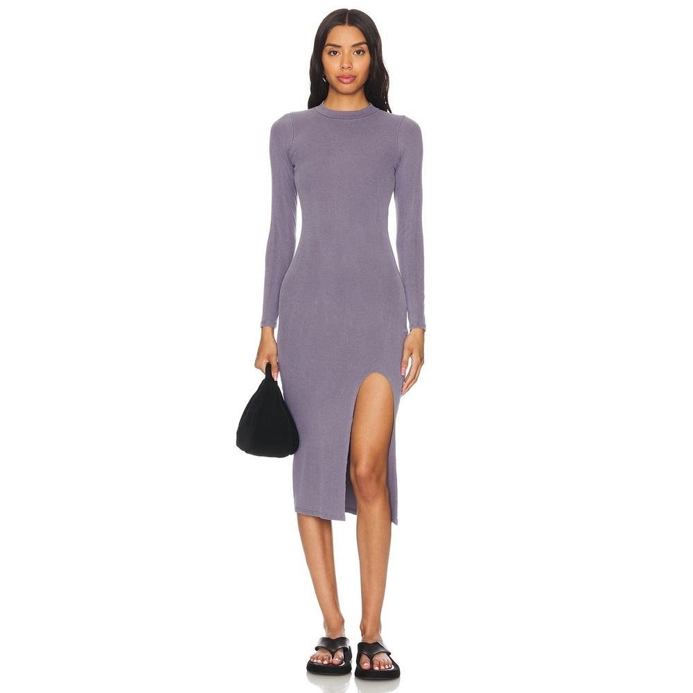 New NSF Cari Dress in Mauve faded purple grey midi long sleeve knit
